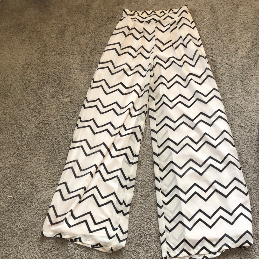 White and Black Flowy Pattern Pants